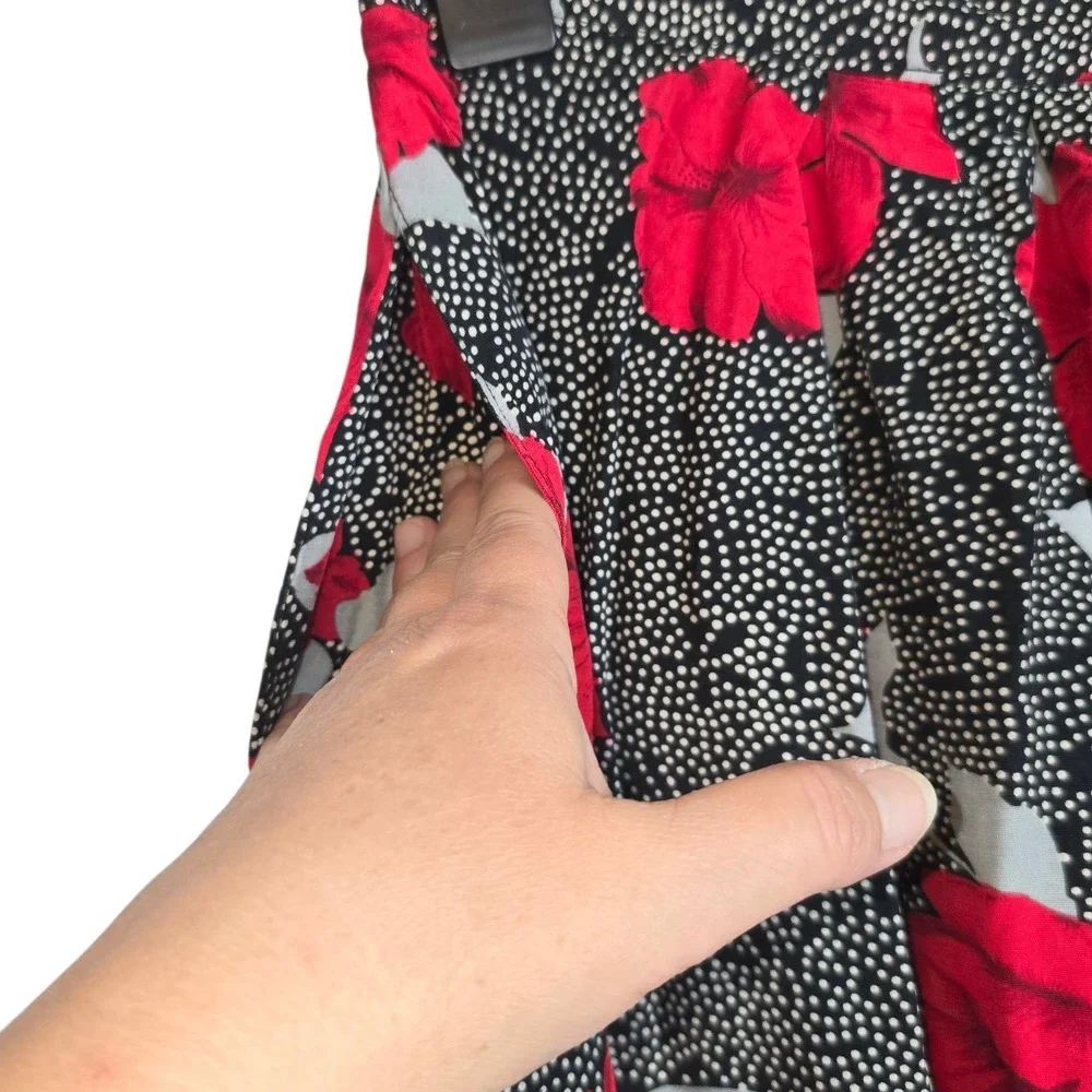Vintage Made USA Maren Red Floral Polka Dot Skirt Womans Sz Med Midi Cottagecore